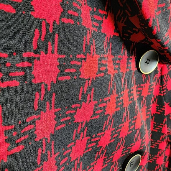 Susan Graver Red Black Plaid Jacket L Long Sleeve Button Front Peplum Hem - Picture 8 of 8